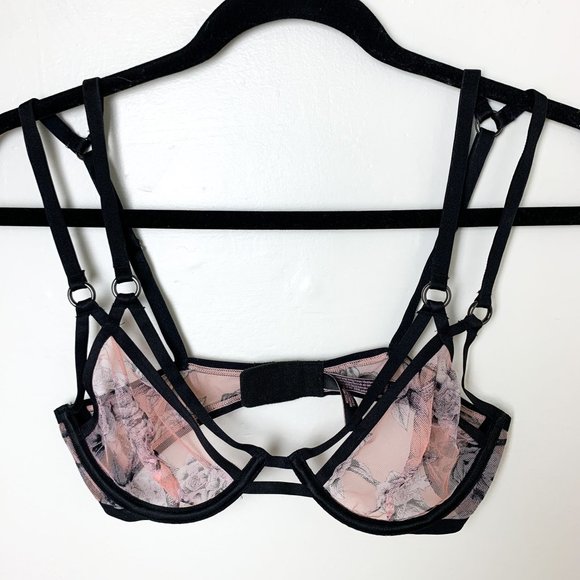 Victoria Secret very sexy unlined plunge pink floral double strap bra 34C - Picture 1 of 6